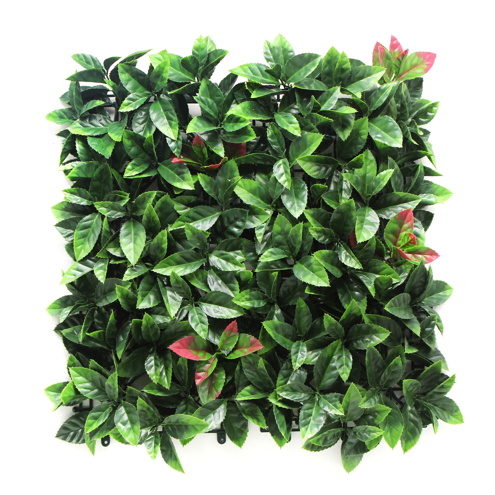 Artificial green leaf panel with a white background
