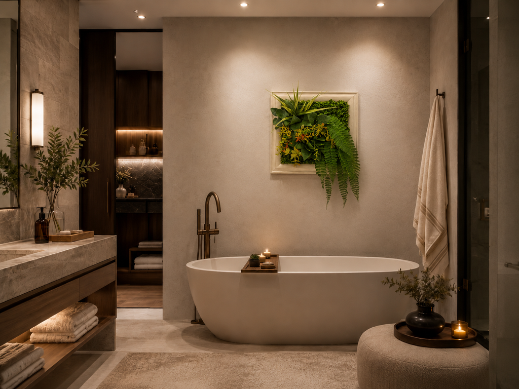 Artificial Green Wall Art Panel | White Frame | Cascading Foliage | 33x33cm