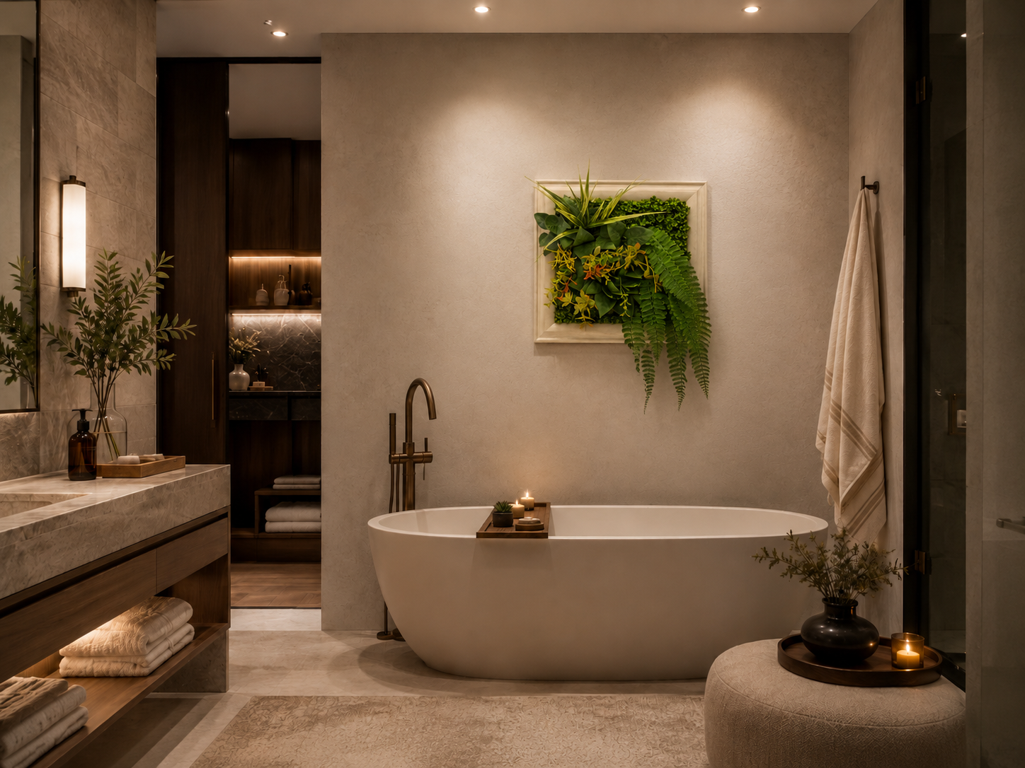 Artificial Green Wall Art Panel | White Frame | Cascading Foliage | 33x33cm