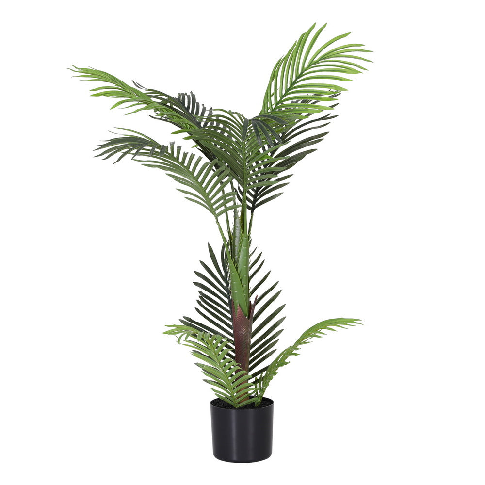 Potted artificial palm plant on a white background