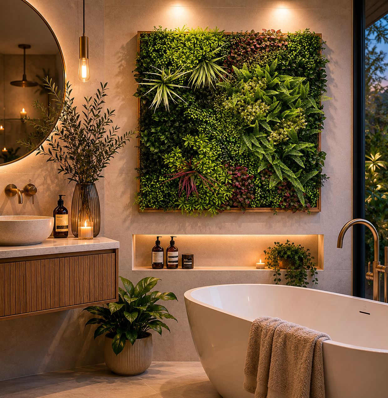 Artificial Green Wall Art Panel | Timber Frame | Wild Botanical | 1mx1m