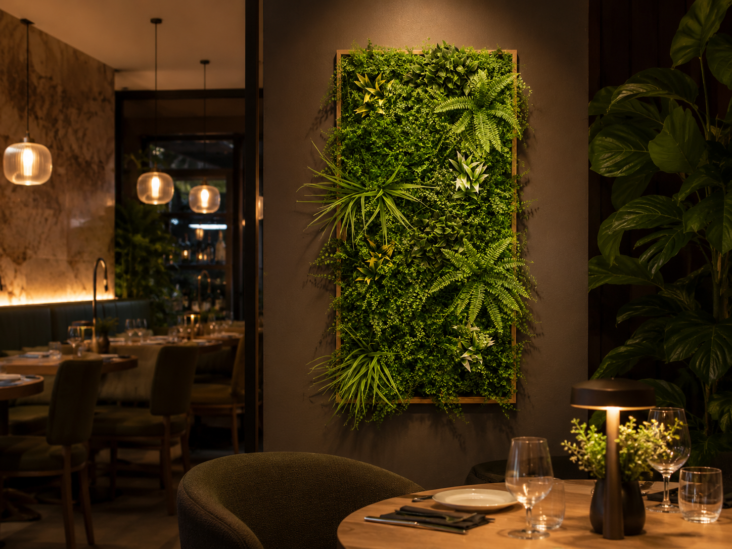 Artificial Green Wall Art Panel | Timber Frame | Wild Botanical | 50x100cm