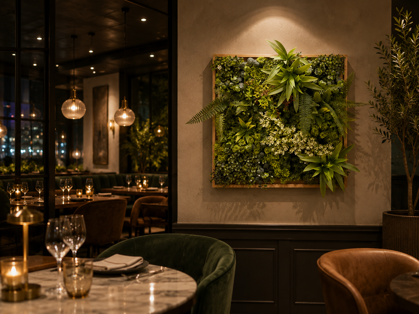 Artificial Green Wall Art Panel | Timber Frame | Lush Botanical | 50x50cm