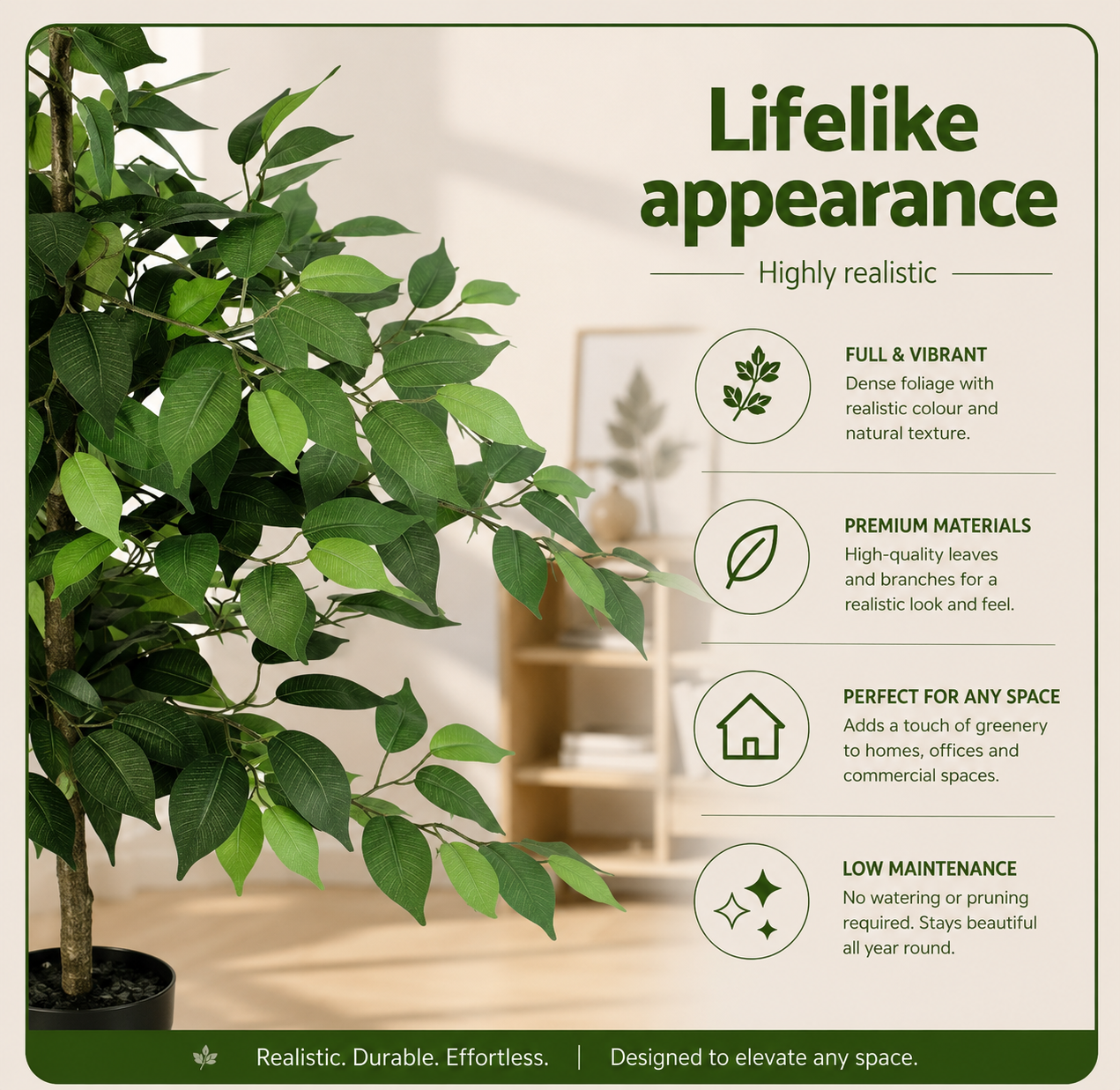 Artificial Ficus Tree 1.8m | Indoor Potted Faux Plant