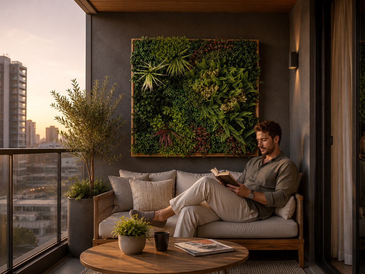 Artificial Green Wall Art Panel | Timber Frame | Wild Botanical | 1mx1m