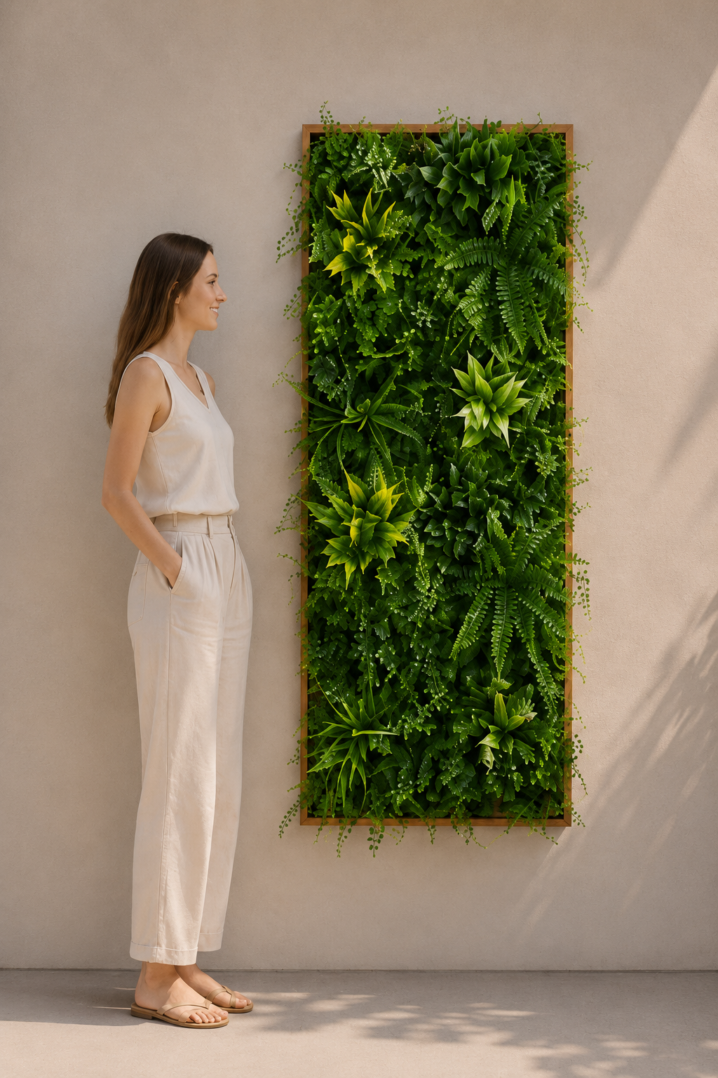 Artificial Green Wall Art Panel | Timber Frame | Wild Botanical | 50x100cm