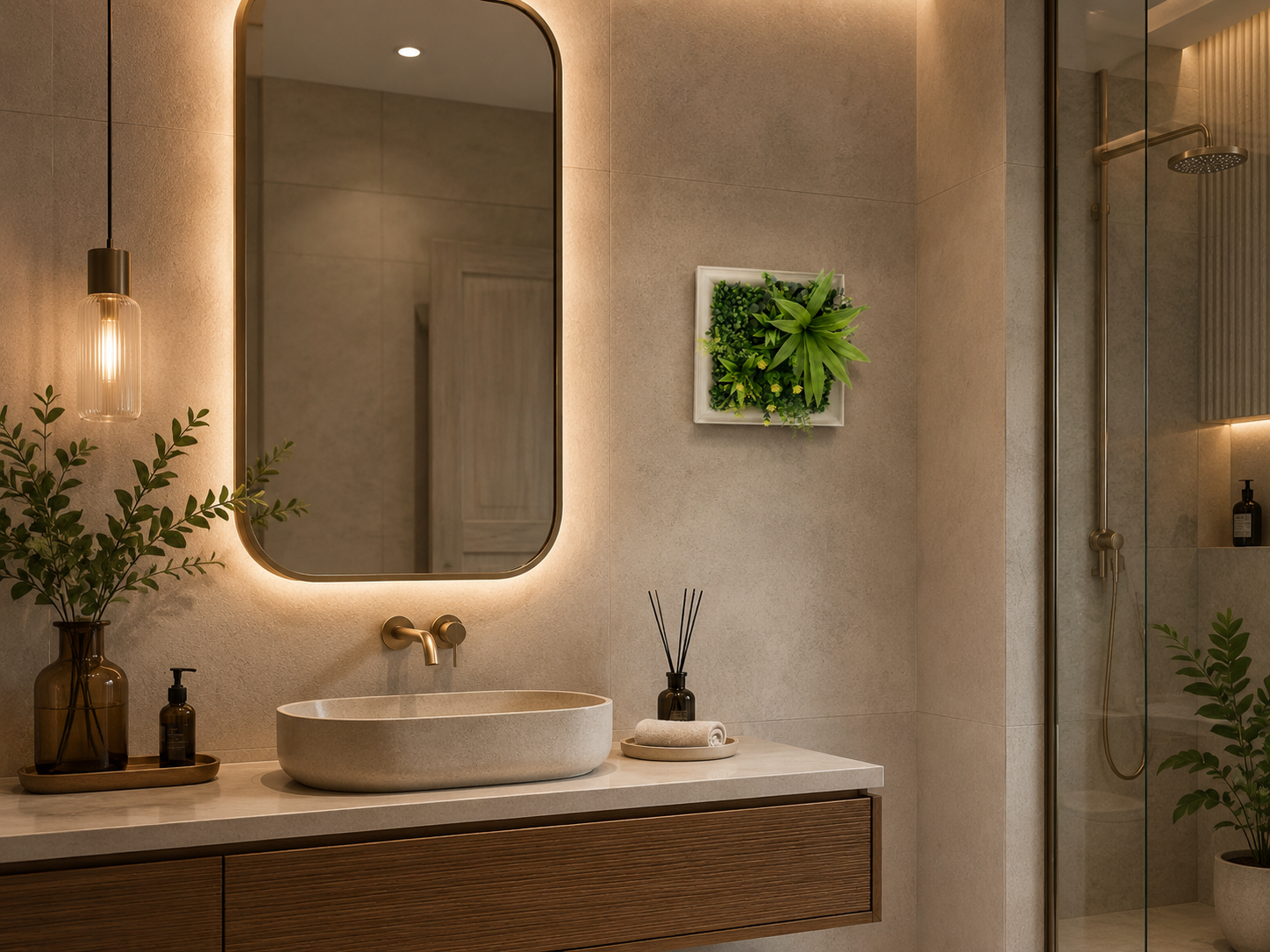 Artificial Wall Disc Panel | Whitewashed Frame | Spring | 33x33cm