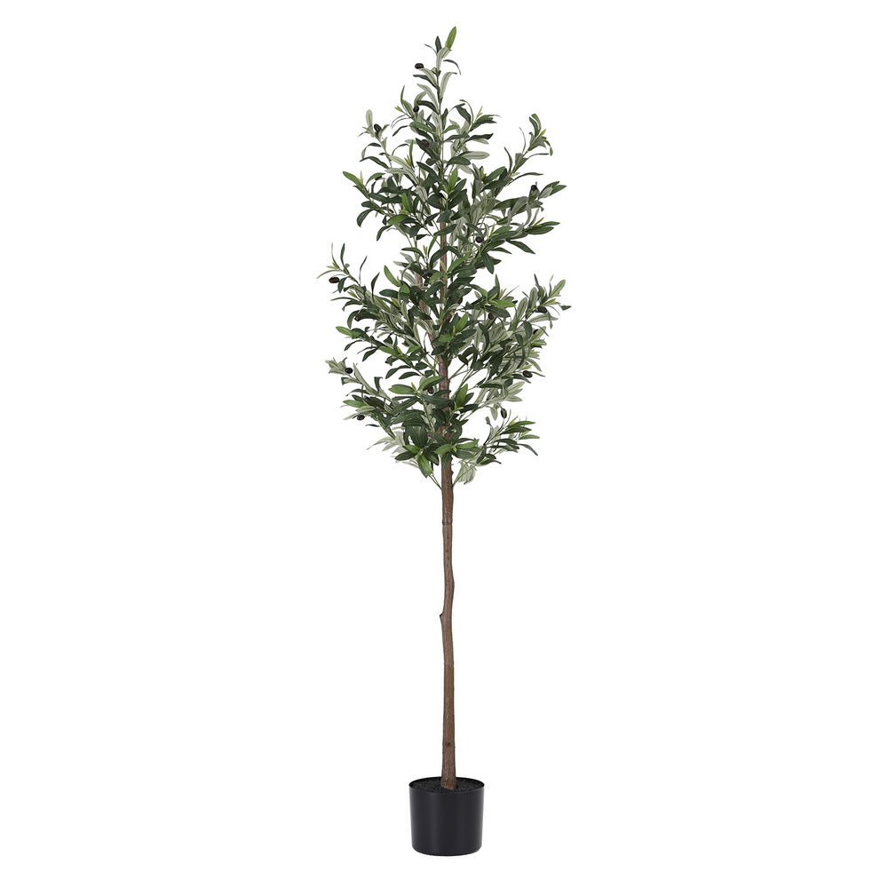 Artificial olive tree in a pot on a white background