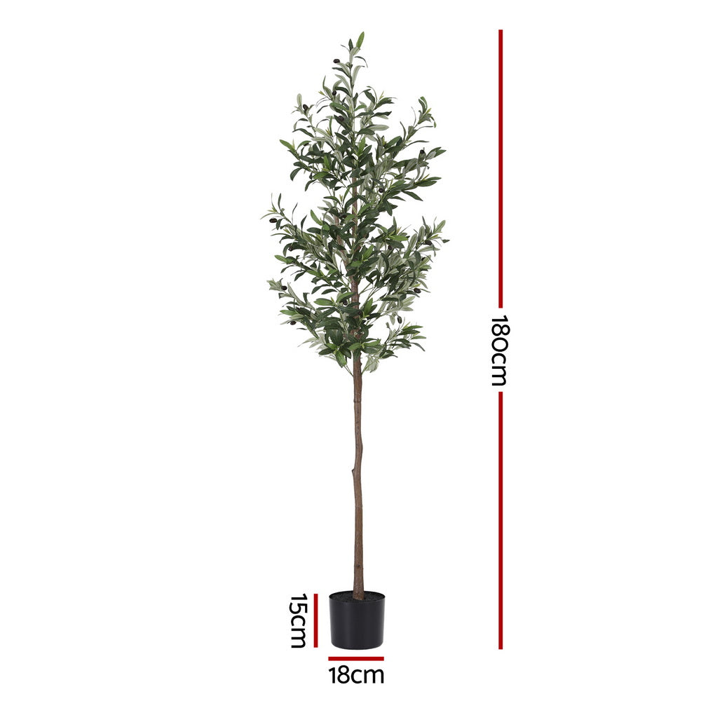 Artificial olive tree with dimensions on a white background
