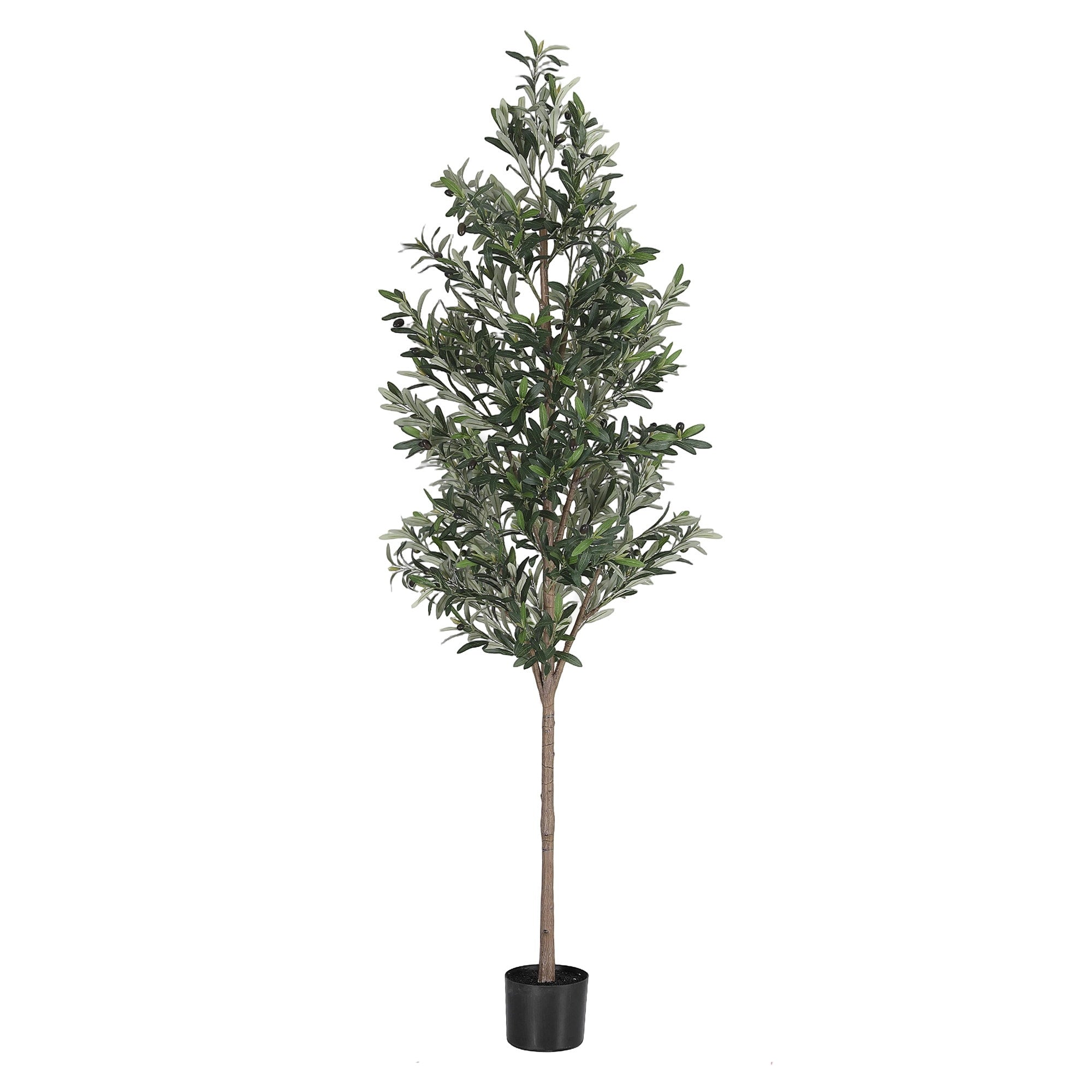 Artificial olive tree in a pot on a white background