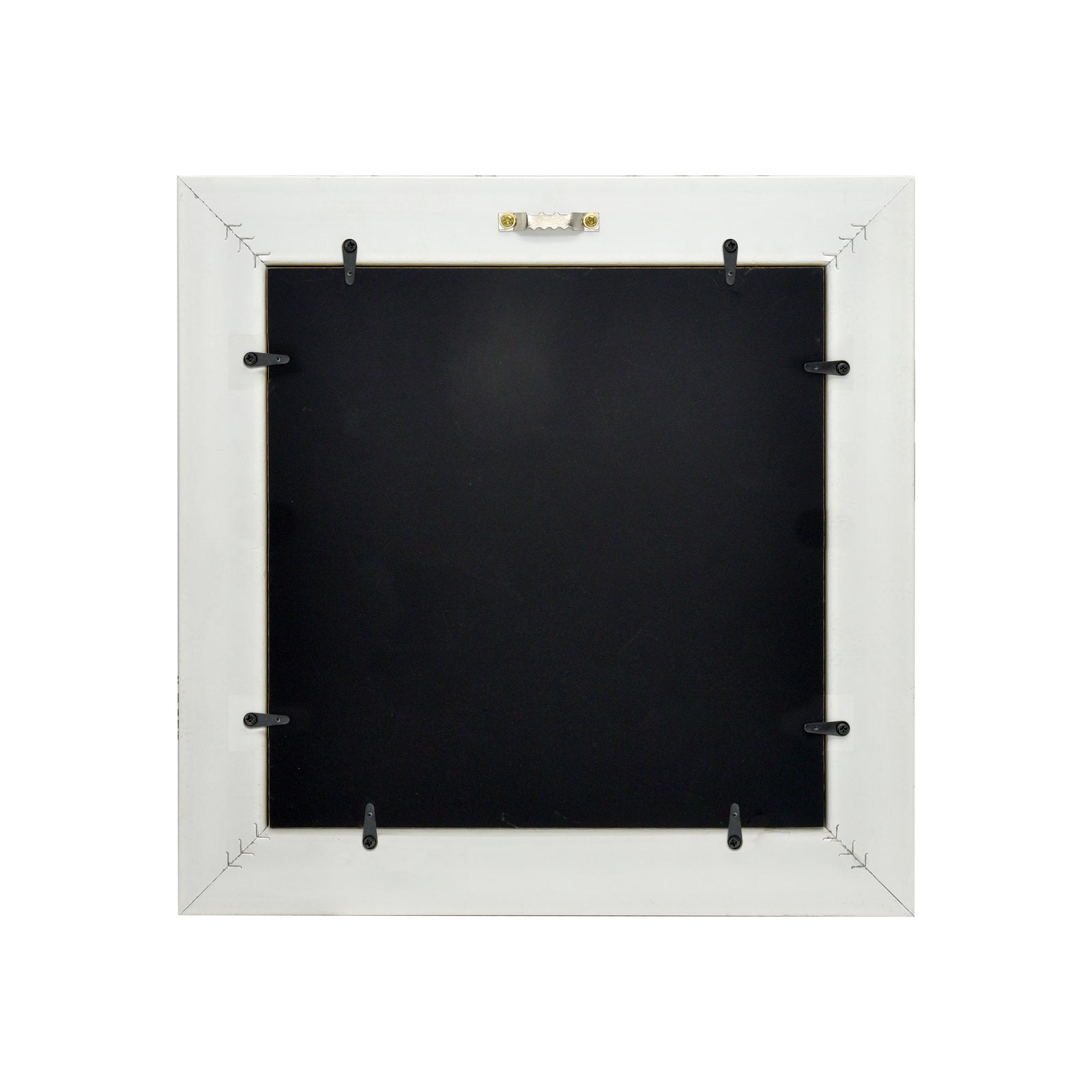 White picture frame with black interior on a white background