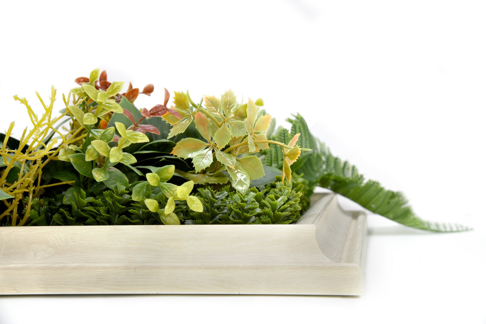 Artificial Green Wall Art Panel | White Frame | Cascading Foliage | 33x33cm