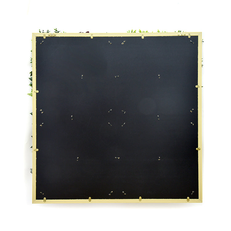 Black square tile with gold border on a white background