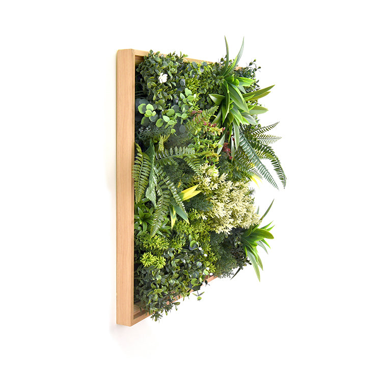 Artificial Green Wall Art Panel | Timber Frame | Lush Botanical | 50x50cm