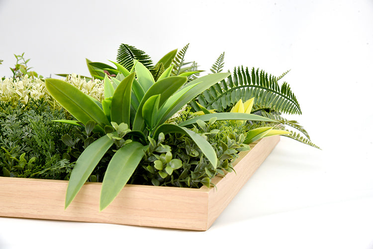 Artificial Green Wall Art Panel | Timber Frame | Lush Botanical | 50x50cm